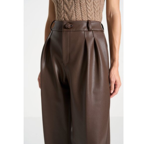 Maniere de Voir Pebbled Leather Pleated Stacked Trousers - Brown. Size 0. NWT - Picture 9 of 9